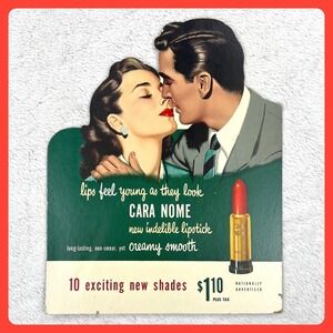1950s Cara Nome Lipstick 15" Cardboard Advertising Sign Easel Back Standee